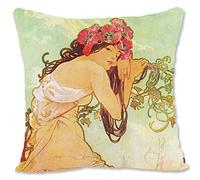 BONNIU Federa Copricuscino Decorativo con Cerniera 40X40 cm Federe Cuscini Velluto Ritratto Ragazza Vintage Art Deco - Mucha - Estate 1896 AL012