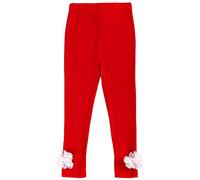 BONNY BILLY Leggings Rossi Bambina Pantaloni Leggins Cotone Autunnali Invernali con Fiori 5-6 Anni Rosso