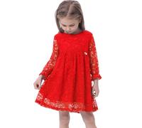 BONNY BILLY Vestiti Bambina Cerimonia Eleganti Principessa Pizzo Abiti Invernali Manica Lunga 10-11 Anni Rosso