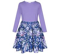 BONNY BILLY Vestito Bambina Casual Cotone Jersey Floreale Corto Invernale Manica Lunga 7-8 Anni Viola