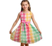 BONNY BILLY Vestito Bambina Elegante Cerimonia Carnavale Pois Colorato Estivo Senza Maniche 4-5 Anni Multicolore