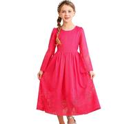 BONNY BILLY Vestito Bambina Elegante Damigella Cerimonia Natale Lungo Tulle Pizzo Manica Lunga 8-9 Anni Rosa