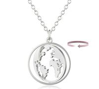 BONNYBIRD® Collana Donna Mappamondo Argento Viaggiare Mondo Pendente Planisfero Ruotabile Acciaio Chirurgico Inossidabile Inox Anallergici Senza Nichel Free Gioielli Impermeabile