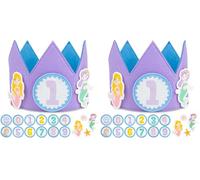 BONNYCO Corona Compleanno Bambina Sirena Numeri Intercambiabili 0-9 e Personaggi a Tema. Corona Primo Compleanno Bimba, Regalo Bambina 1 Anno. Cappellini Decorazioni Sirena, Festa Bambine Carnevale