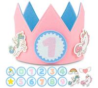 BONNYCO Corona Compleanno Bambina Unicorno Numeri Intercambiabili 0-9 e Personaggi a Tema Corona Primo Compleanno Bimba, Regalo Bambina 1 Anno | Cappellini Unicorno Festa Decorazioni Carnevale