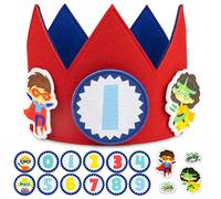 BONNYCO Corona Compleanno Bambino Super Eroi Numeri Intercambiabili 0-9 e Personaggi a Tema Corona Primo Compleanno Bimbo, Regalo Bambino 1 Anno | Cappellini Festa Decorazioni Supereroi Carnevale