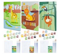 BONNYCO Dipingere con i Numeri Bambini Animali Giungla, 3 Pezzi Tele. Kit Lavoretti Creativi per Bambini, Animali Paint by Numbers. Idee Regalo Bambino e Bambina, Giochi Bambino Compleanno Natale