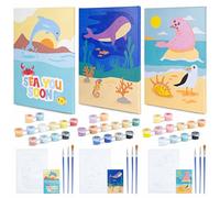 BONNYCO Dipingere Con I Numeri Bambini Animali Marini, 3 Pezzi Tele Kit Lavoretti Creativi per Bambini, Paint by Numbers, Animali per Bambini | Idee Regalo Bambino Bambina, Giochi Bambini Oceano