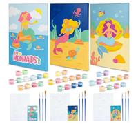 BONNYCO Dipingere Con I Numeri Bambini Sirene, 3 Pezzi Tele Sirena Bambina Bambino Kit Lavoretti Creativi per Bambini, Paint by Numbers Quadri da Dipingere Numerati | Regalo Bambina Giochi Bambina