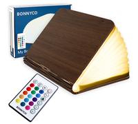 BONNYCO Lampada Libro Led Pieghevole in Legno con Telecomando 16 Colori e Timer