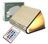BONNYCO Lampada Libro Led Pieghevole in Legno con Telecomando 16 Colori e Timer Lampada Libro Decorazioni Casa, Camera e Ufficio | Idea Regalo Originale per Compleanno e Natale, Donna e Uomo