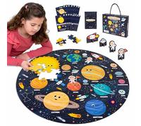 BONNYCO Puzzle Bambini XXL Sistema Solare da 70 Pezzi Grandi con Pianeti | Con 15 Schede e 4 Figure. Puzzle Rotondo di 58 x 58 cm con Guida Inclusa. Gioco Educativo, Regalo e Giochi Bambino 4 Anni