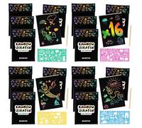 BONNYCO Scratch Art Bambini 16 Set per Gadget Compleanno Bambini e Scuola | Quaderno, Stencil, Matita in Legno Inclusi. Lavoretti Creativi per Regalini Fine Festa, Premi e Pensierini Alunni 3 a 12 Anni