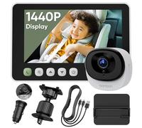 bonoch 1440p Baby Camera per auto USB C con cristallo pieno visione notturna, 5 pollici con fotocamera per il sedile posteriore rivolta verso il retro, facile da installare, zoom 4x, USB Powered, Air