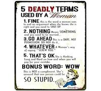 Bonoff 5 Deadly Terms Used by A Woman, divertente cartello in metallo anticato, decorazione da parete in alluminio, decorazione per la casa, decorazione da parete vintage, poster vintage per bar