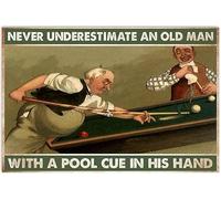 Bonoff Carom Billiard Never Underestimate an Old Man with A Pool Cue in His Hand Poster Vintage Metal Tin Sign Retro Garage Sign Man Cave Wall Decor Old Car Shop Poster Gas Station Sign 30,5 x 20,3 cm
