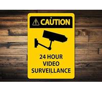 Bonoff Cartello con telecamera di sorveglianza con scritta "Strong 24 Hr Camera, Camera Surveillance Sign", cartello personalizzato in metallo, regalo personalizzato in metallo, telecamera di