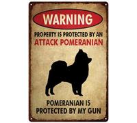 Bonoff Cartello in metallo vintage con scritta "Warning Attack Pomeranian", decorazione per garage, grotta, cartello in latta vintage retrò per esterni in alluminio, 30,5 x 20,3 cm