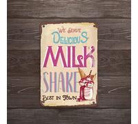 Bonoff Cartello milkshake stile milkshake segno milkshake cena segno vintage metallo latta segno pittura ferro retrò segni per la casa caffè cucina decorazione parete esterna 30,5 x 20,3 cm