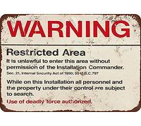Bonoff Cartello vintage in alluminio con scritta in lingua inglese "Warning Restricted Military Area 51", decorazione da parete, per anniversario, compleanno, Natale, inaugurazione della casa, 30,5 x