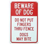 Bonoff Cartello vintage in metallo con scritta in lingua inglese "Do Not Put Fingers Thru Fence Dogs May Bite Security", cartello retrò per garage, decorazione da parete, per negozio di auto