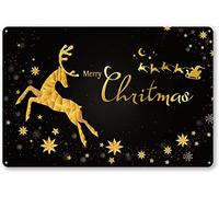 Bonoff Cartello vintage in metallo con scritta "Merry Christmas" per garage, decorazione da parete per casa, poster vintage, 30,5 x 20,3 cm