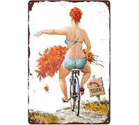 Bonoff Divertente poster da parete in metallo con Hilda che guida la bici da equitazione con ragazza Hilda retrò Ativeubby Girl vintage Decor poster 20,3 x 30,5 cm
