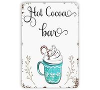 Bonoff Hot Cocoa Cartello da tavolo per feste invernali in latta con cibo di Natale vintage divertente uomo grotta bar decorazione da parete 30,5 x 20,3 cm in alluminio per casa ufficio aula