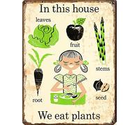Bonoff In This House We Eat Plants Print£¬Kitchen Art £¬Vegetarian Vegan Vegetables£¬Mid Century Retro Kitchen Tin Sign Vintage Decor Poster Wall Art Decor Metal Sign Poster Poster 20 x 30 cm