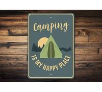 Bonoff My Happy Place Sign, cartello Happy Camping Sign, Camper Life Decor, Camping Gift Sign, Campeggio Decor, Camper Country Sign, Targa in metallo di qualità, 30,5 x 40,6 cm