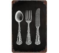 Bonoff Posate da cucina Wall Art Targa in latta Poster Home Bar Coltello Forchetta Decorazione per la Casa Stampa Regalo Lavagna Vintage Decor Poster Wall Art Decor Poster Metallo Poster 20 x 30 cm