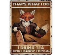 Bonoff Poster da parete in alluminio, con scritta in lingua inglese "Fox Drink Te", in alluminio, 20 x 30 cm