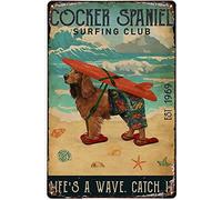 Bonoff Surfing Club Cocker Spaniel Targa in metallo con scritta in lingua inglese "Cocker Spaniel", decorazione da parete, decorazione da parete, decorazione in metallo, 20 x 30 cm