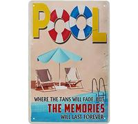 Bonoff Targa in metallo retrò con scritta "Swimming Pool The Memories Will Last Forever", decorazione da parete per garage, bar, ristoranti, caffetterie, club, 30,5 x 40,6 cm