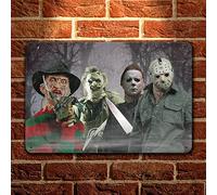 Bonoff Targa in metallo vintage con personaggi horror di Freddy Krueger Jason Voorhees Michael Myers Leatherface Halloween poster bar music club uomini grotta decorazione da parete 14 x 20,3 cm