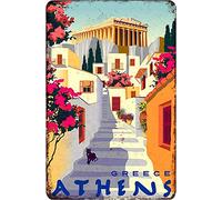 Bonoff Targa in metallo vintage targa in latta Atene Grecia Street Acropolis Partenone Viaggi Retro Wall Art Art 20 x 30 cm