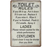 Bonoff Toilet Rules for Ladies and Gentlemen Sign Creative Tin Sign Funny Novelty Metal Sign Vintage Wall Decor for Home Door Garden Bar Restaurant Cafe Office Shop Bar Club Sign Gift 14 x 20,3 cm