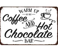 Bonoff Warm Up at The Coffee and Hot Chocolate Targa creativa in metallo divertente novità targa vintage decorazione da parete per casa porta giardino bar ristorante caffetteria ufficio negozio bar
