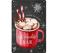 Bonoff Warm Up Here Hot Chocolate Bar Vintage Metal Aluminum Tin Sign Wall Art Metal Poster Antique Decor, Ringraziamento Natale inaugurazione della casa, decorazione per la casa, 14 x 20,3 cm