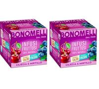 Bonomelli Infusi Fruttosi, Ciliegia e Mirtillo, Confezione da 24 Filtri, Gusto Dolce e Lievemente Acidulo, Infusione a Caldo e a Freddo, Ingredienti 100% Naturali (24g)