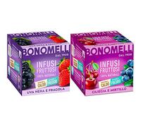 Bonomelli Infusi Fruttosi, Uva Nera e Fragola, Confezione da 12 Filtri, Infusione a Caldo e a Freddo & Infusi Fruttosi, Ciliegia e Mirtillo, Confezione da 12 Filtri, Gusto Dolce e Lievemente Acidulo