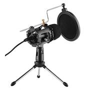 BONOOL Kit microfono video Spina da 3,5 mm Microfono stereo domestico Treppiede da tavolo per chat video per PC Registrazione di podcast di gioco