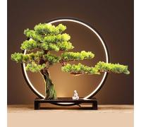 Bonsai Artificiale con Lampada A LED, Base in Legno Massello, Ornamento Realistico per Piante in Vaso di Pino di Benvenuto, Simulazione di Piante Verdi Bonsai, I
