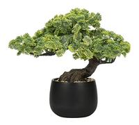 Bonsai artificiale di ginepro, pianta artificiale per interni, decorazione con vaso di colore nero, in ceramica per casa, tavolo, ufficio, scrivania, bagno, mensola, camera da letto, soggiorno, casa