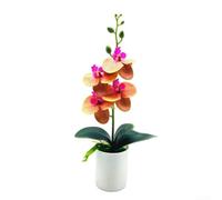 Bonsai di orchidea Phalaenopsis artificiale, pianta realistica in vaso per casa, ufficio, scrivania, mensola, bassa manutenzione, composizione di fiori finti, verde, bianco, viola, arancione