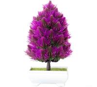 Bonsai di pino artificiale compatto in vaso, decorazione per piccoli spazi, incluso appartamento condominio o allestimento (loto rosso)