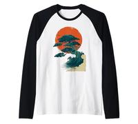 Bonsai Tramonto Giapponese Zen Natura Vintage Maglia con Maniche Raglan