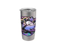 Bonsai Tree Cristalli di quarzo Vaporwave grafica giapponese Bicchiere termico in acciaio inox doppia parete