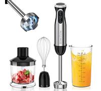 Bonsenkitchen Frullatore a Immersione Multifunzione 4 in 1, Minipimer in Acciaio Inox, 1000 W, 20 Velocità Regolabili, con Frusta, Tritatutto da 500 ml e Misurino da 700 ml, HB3203
