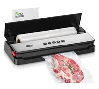 Bonsenkitchen Macchina per sottovuoto per alimenti secchi e umidi con cutter integrato, contiene 1 rotolo di sacchetti di pellicola, 5 sacchetti sottovuoto pretagliati